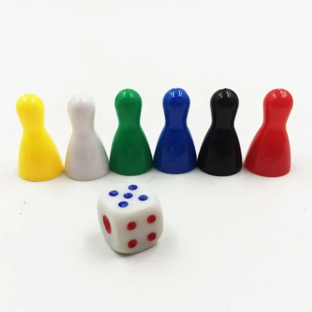 Plastic Chess Piece and Playing Dice Set Board Game Accessories Colorful Pawn Chess for Kids or Adults Fun