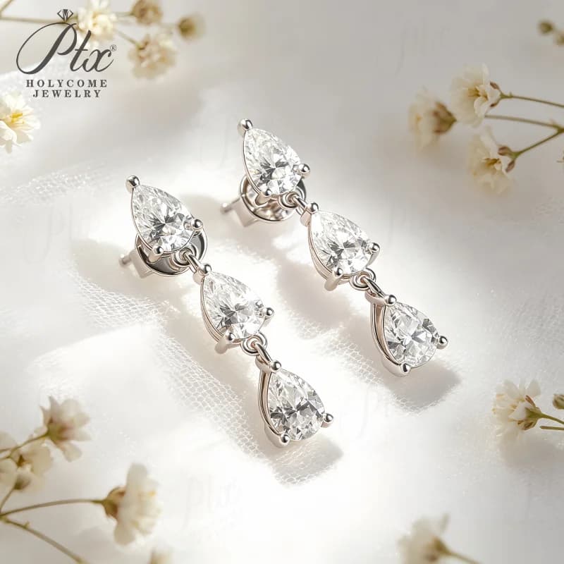 Moissanite Earrings Pear Cut 3ct D Color VVS1 925 Sterling Silver GRA Certified Hypoallergenic Factory Direct Daily Wear
