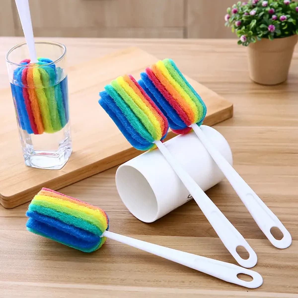 Spazzola per bottiglie di vetro multicolore con manico lungo da 3/6 pezzi per servizi di pulizia commerciali - Spazzola per pulizia cucina e bagno