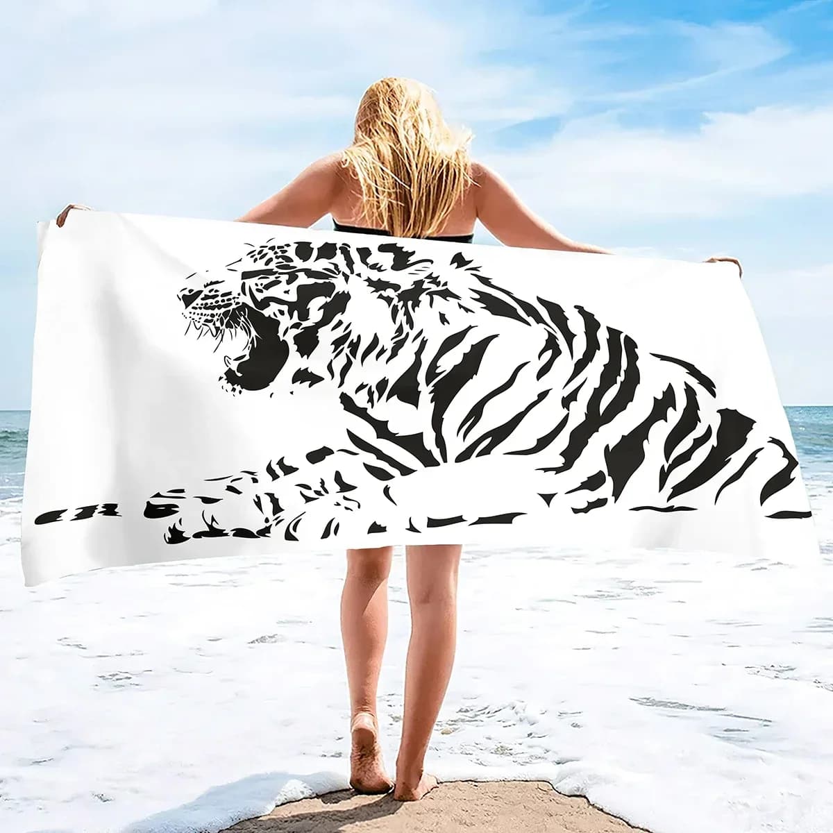 Telo Mare Assorbente con Stampa Tigre, Anti-Sabbia, Leggero, Asciugatura Rapida, per Palestra, Lettino, Piscina, Nuoto, Viaggi, Coperta per Uomini e Donne