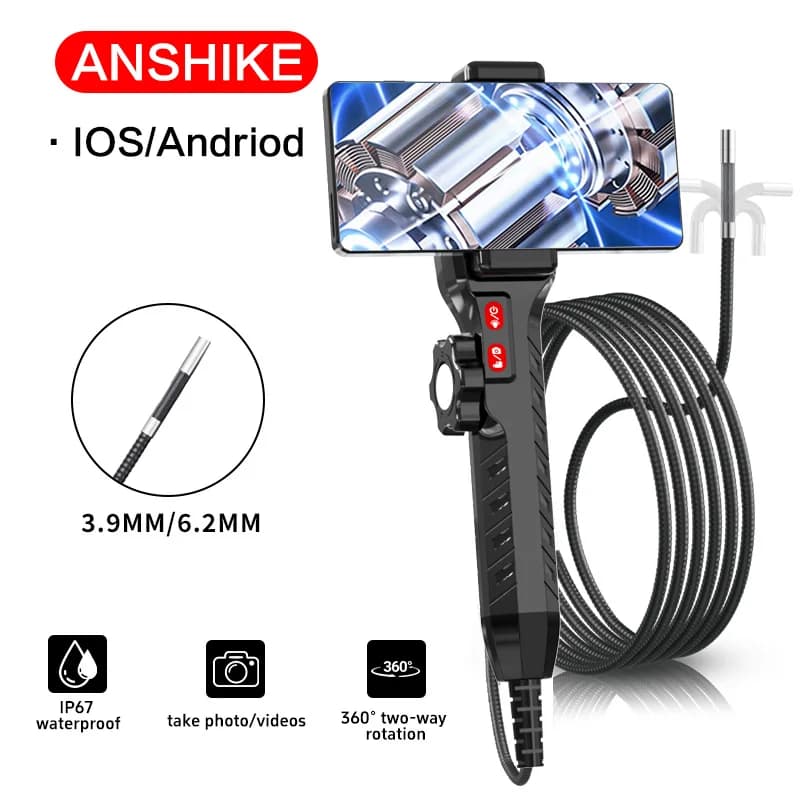 3,9 mm/6 mm/8 mm 360 ° Periscope endoscope camera articulated with light, endoscope with Android/iOS phone