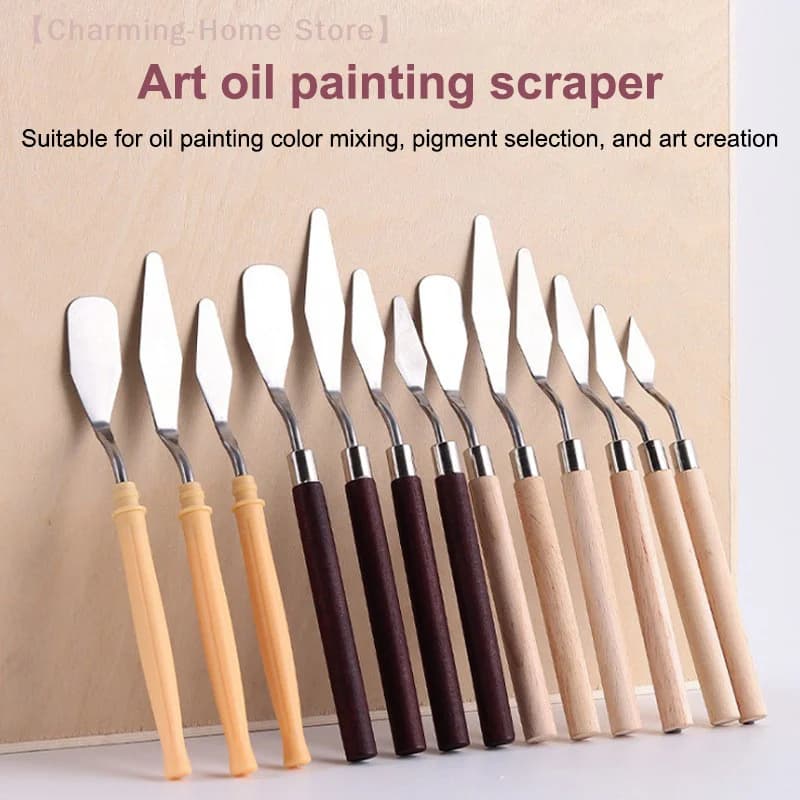 【M】7Pcs/Set Stainless Steel Oil Painting Knives Artist Crafts Spatula Palette Knife Oil Painting Mixing Knife Scraper Art Tools