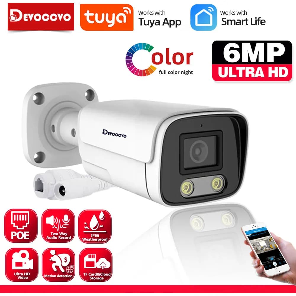 Smart Life 5MP POE IP Bullet Camera Outdoor impermeabile visione notturna a colori Tuya CCTV telecamera di sorveglianza di sicurezza 6MP Audio a 2 vie
