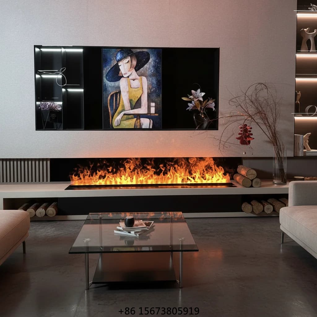 Atomized 3D Cam for Mobile TV - Slim Design, Adjustable LED Flames, Smart App Control, Easy Installation Plug-in Unit