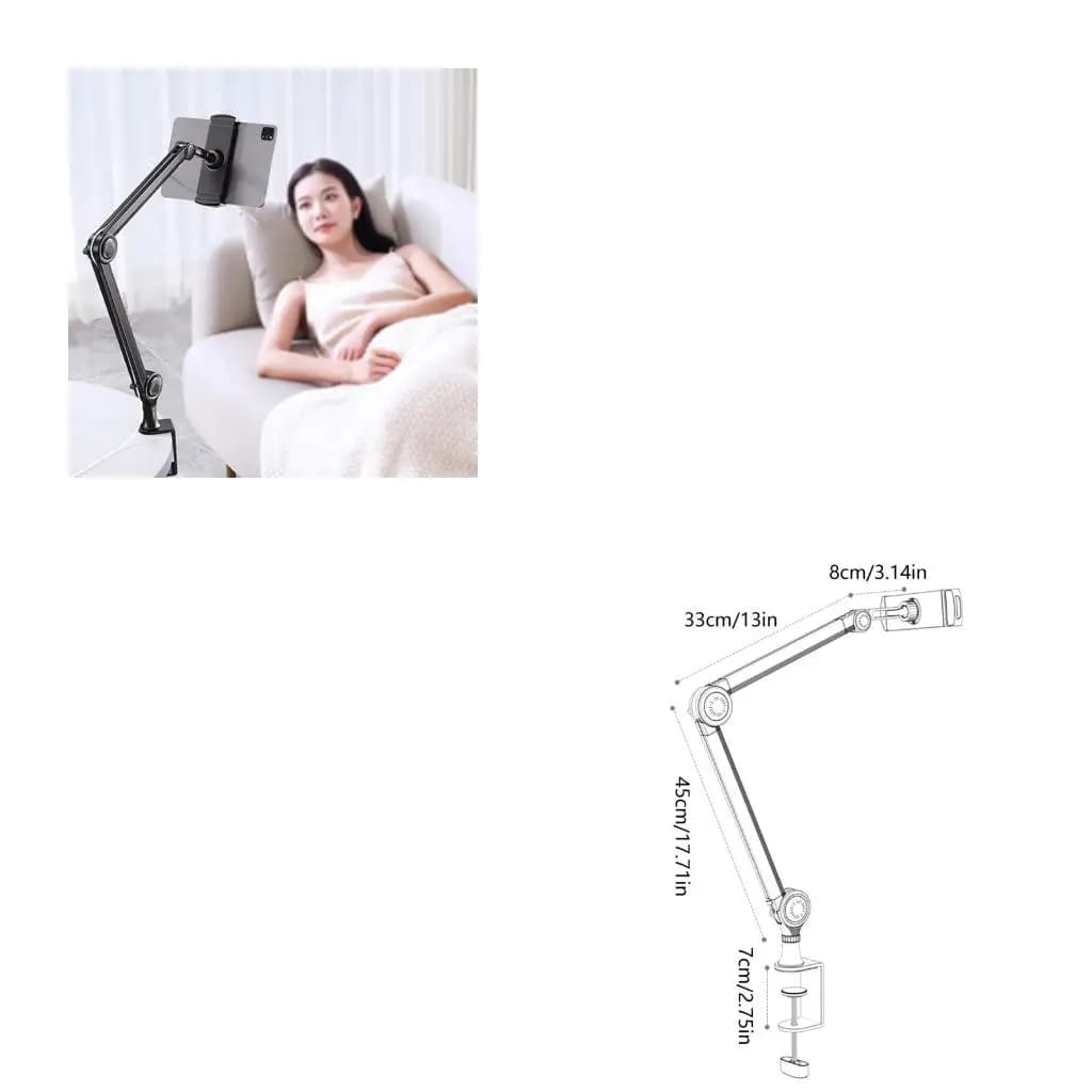 Clamp On Phone and Tablets Stand Adjustable Aluminum Mount for 4.6 to 13Inch