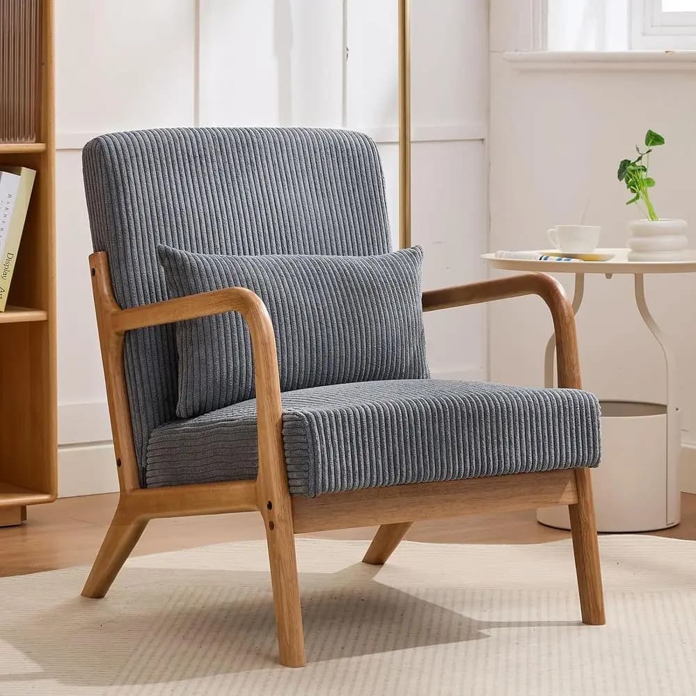 Poltrona in Velluto a Coste con Cuscino Lombare, Poltrona Stile Boho per Lettura, Adatta per Soggiorno o Camera da Letto