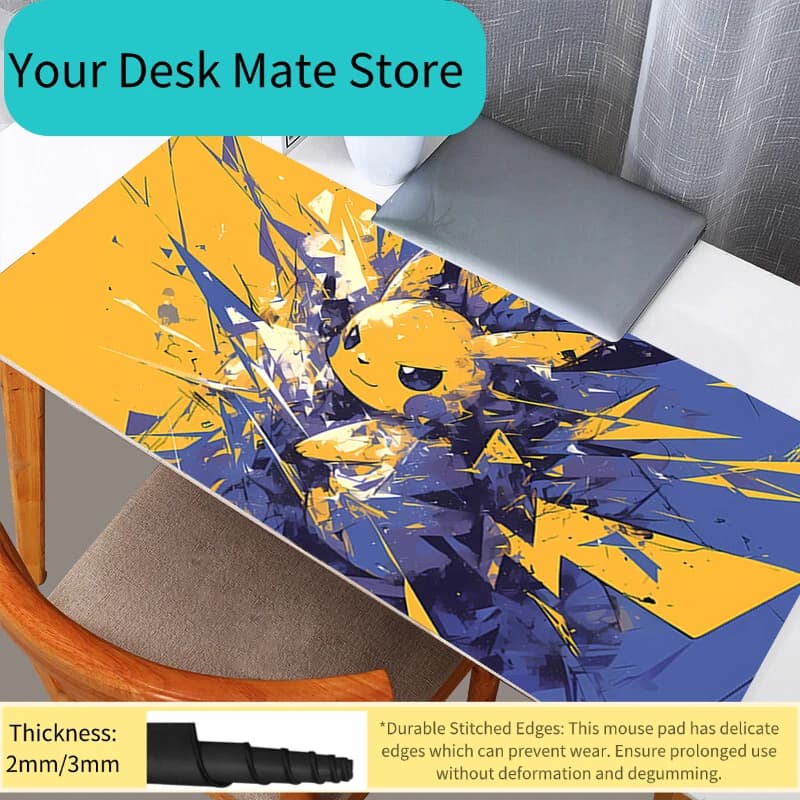 Tappetino per Mouse Anime Gamer Pokemon Pikachu Stile Splatter Ink Thunder, Grande Tappetino da Scrivania per Gaming