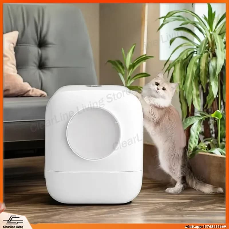 Large Fully Enclosed Self Cleaning Cat Litter Box Semi Automatic High Capacity Odor Control Quiet Operation for Indoor Cats