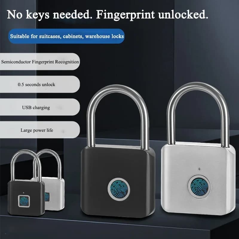 Keyless USB Charging Fingerprint Smart Lock Waterproof Door Padlock Portable Anti-theft Zinc Alloy Home Tools