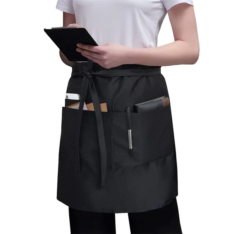 Logo ricamato stampato personalizzato Tuta da cameriere ristorante in cotone Grembiule da cucina Chef Beauty strumenti per la pulizia del salone di bellezza mezzo grembiule