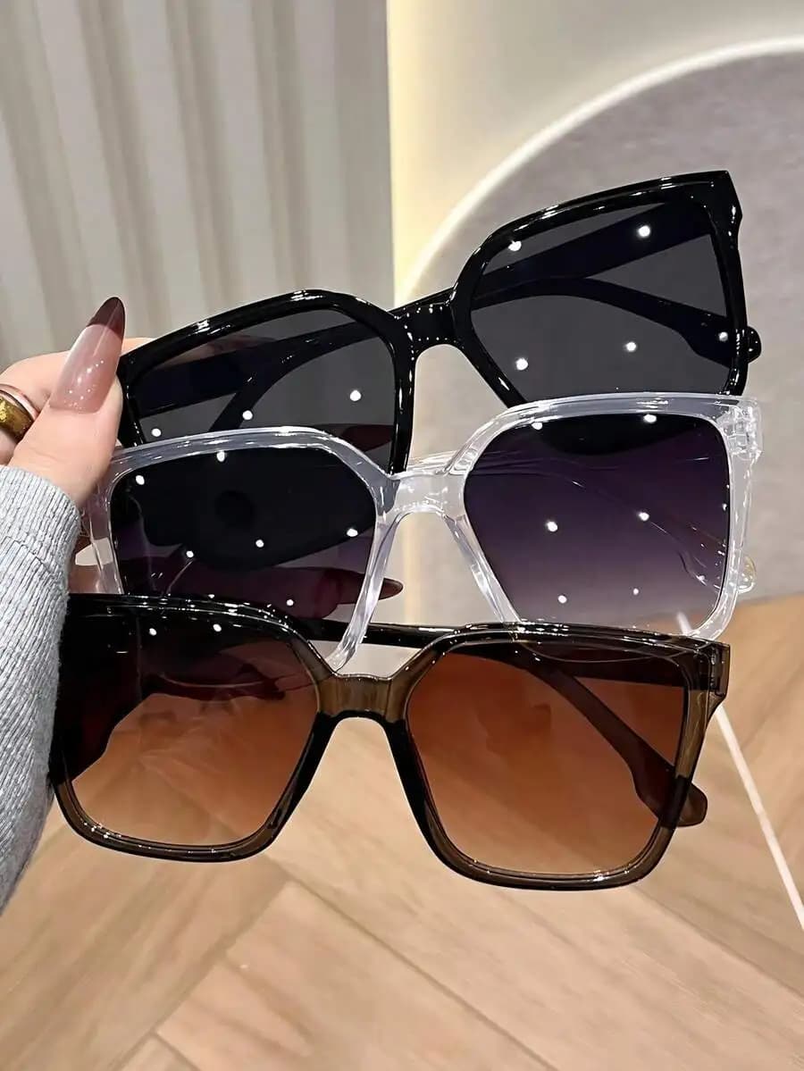 3 occhiali da sole quadrati geometrici in plastica per donna, accessori vintage per viaggi all'aperto