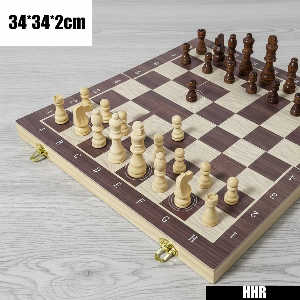 Pezzi degli scacchi da tavolo grandi pieghevoli in legno Tavolo da gioco per feste da viaggio interno per riporre set portatile per bambini 34 cm