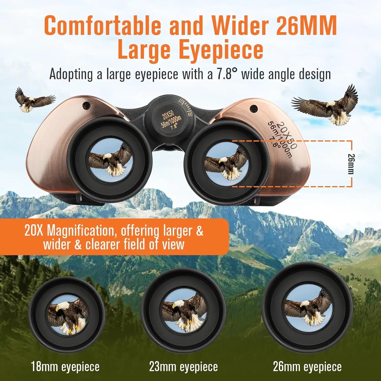Binocolo 20x50 per adulti BAK4 Prisma FMC Lente Telescopio impermeabile con adattatore per telefono per birdwatching Viaggi Sport all'aria aperta