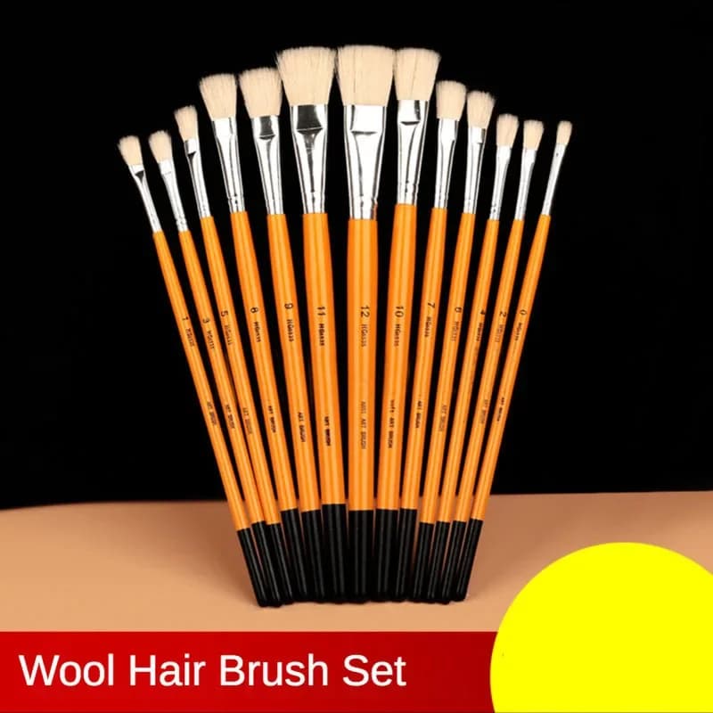 6 pcs Wool hair pen Watercolor Gouache Acrylic paint Brush Adult Ceramic Painted Art Supplies Orange short wood rod Set