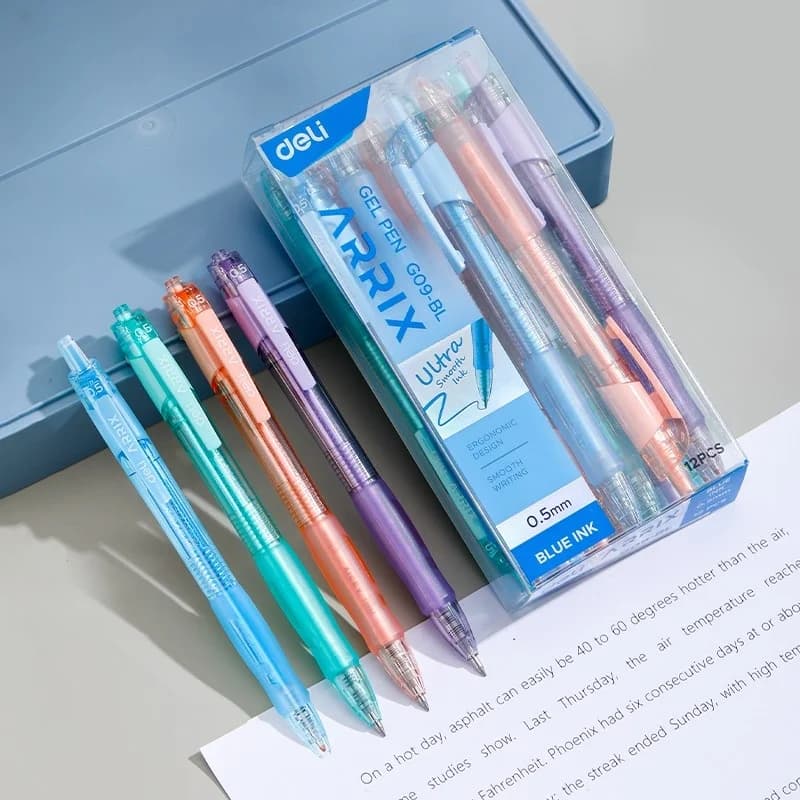 Deli 12 pezzi penna gel retrattile scrittura 0,5 mm inchiostro nero blu penne a sfera a punta fine penne per scrittura liscia penna per il ritorno a scuola