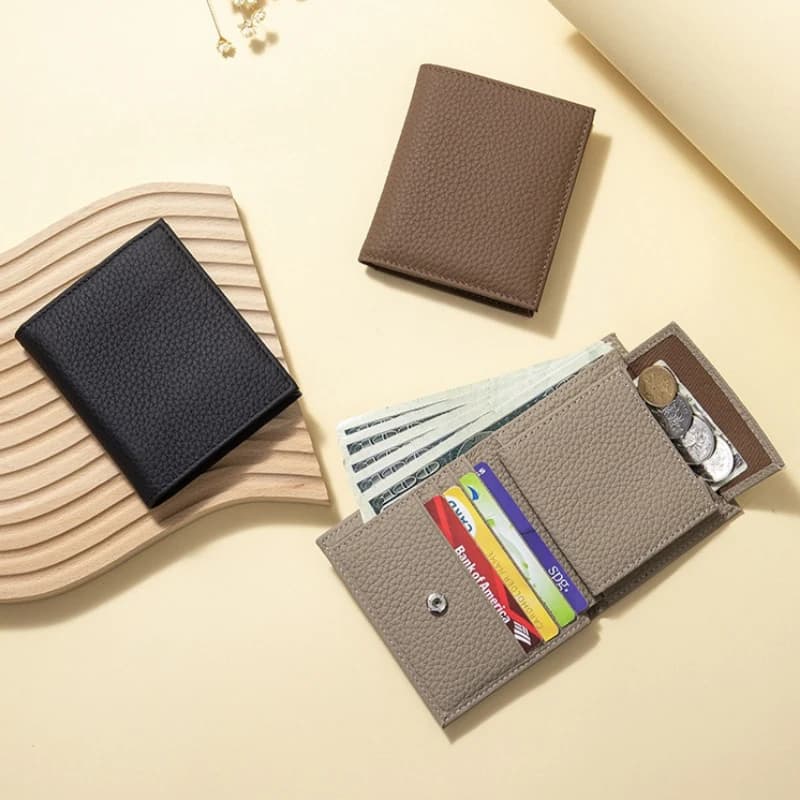 Portafoglio Bifold Multifunzionale in Vera Pelle per Donne, Portafoglio Corto Ultra-Sottile con Blocco RFID, Multi-Scomparto per Carte e Tasca per Monete