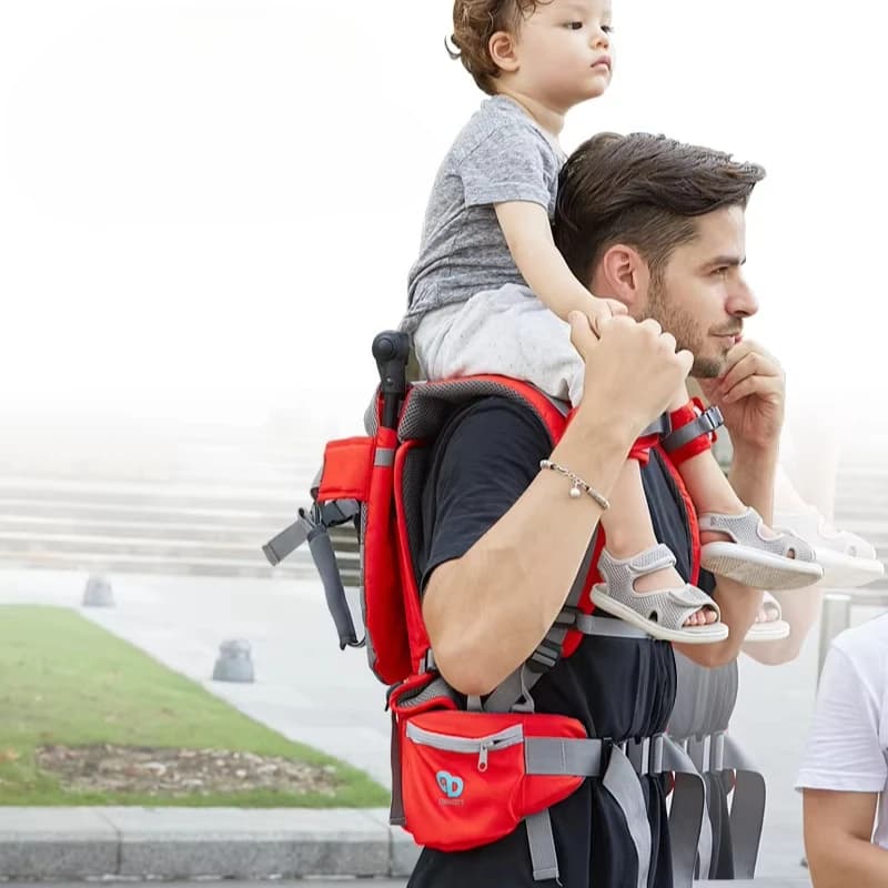 Zaino porta bimbo da passeggio con sedile e tettuccio, per esterni, con telaio posteriore per il trasporto del bambino