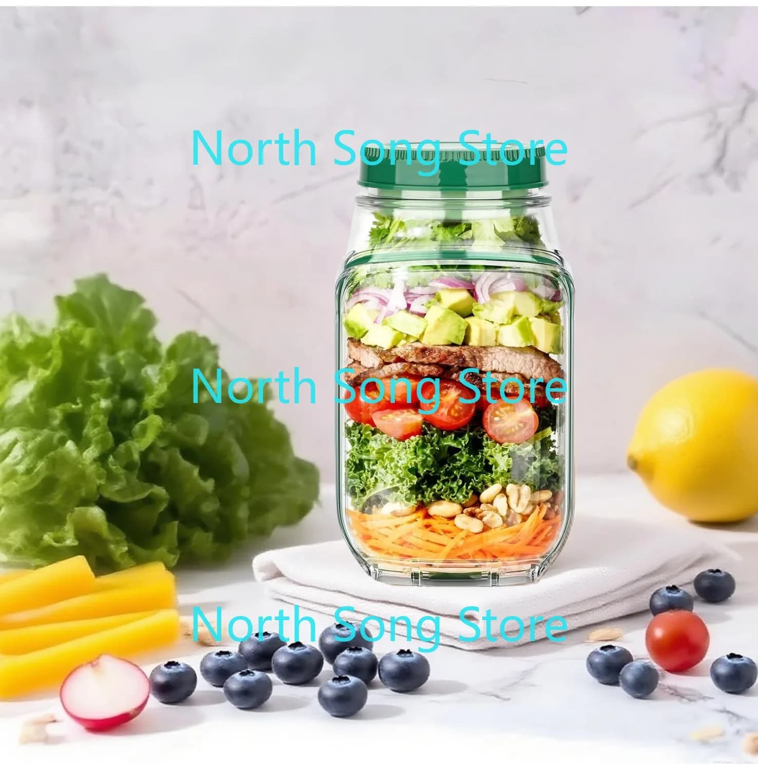 Nuovo Contenitore per Insalata con Apertura Laterale 2026, Barattolo Ermetico Portatile per Preparazione Pasti con Scomparto per Condimenti, Perfetto per Casa e Ufficio