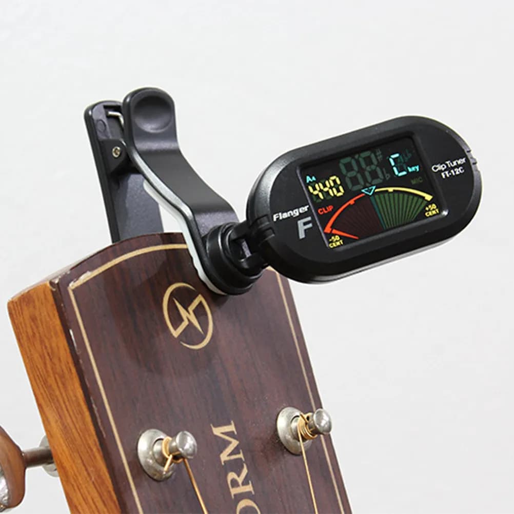 Sintonizzatore per chitarra con display LCD, clip-on, spegnimento automatico, universale per basso elettrico, violino, ukulele, strumenti multipli, nero