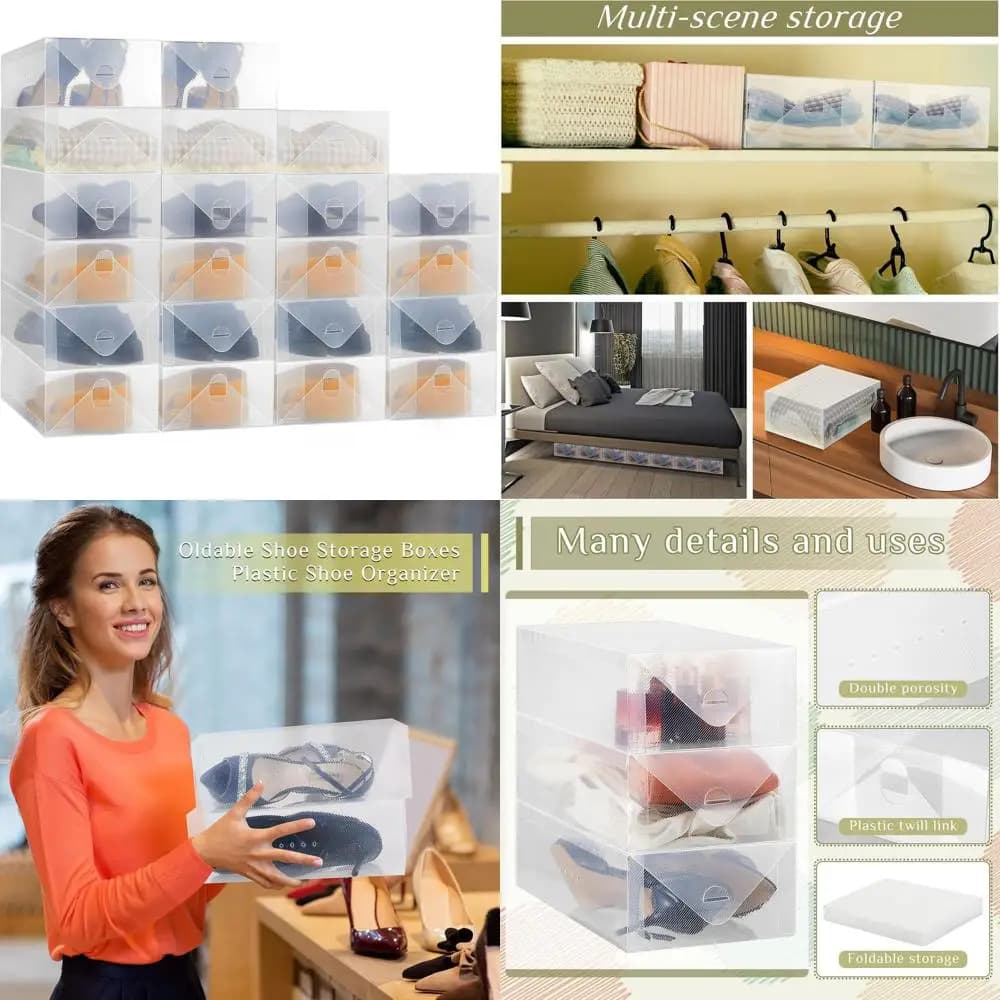 Transparent plastic stackable storage boxes - Pack of 20, suitable for high boots and heels, 11,8x7,5x3,7