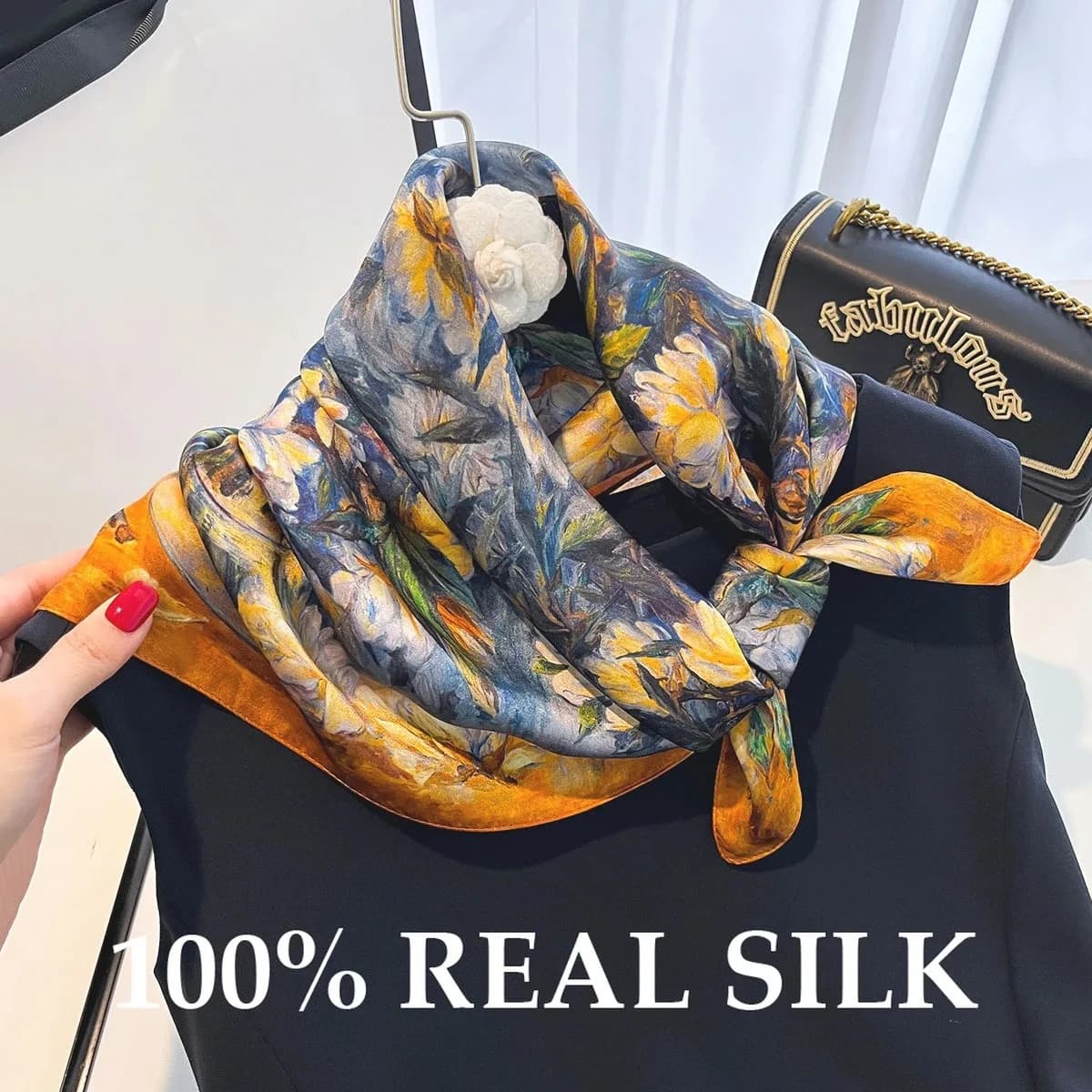 Nuovo Foulard Quadrato da 65 cm in Seta Pura al 100% da Donna, Protezione Solare, Versatile come Fascia per Capelli, Sciarpa alla Moda, Coprispalle, Fazzoletto, Hijab per Collo e Capelli