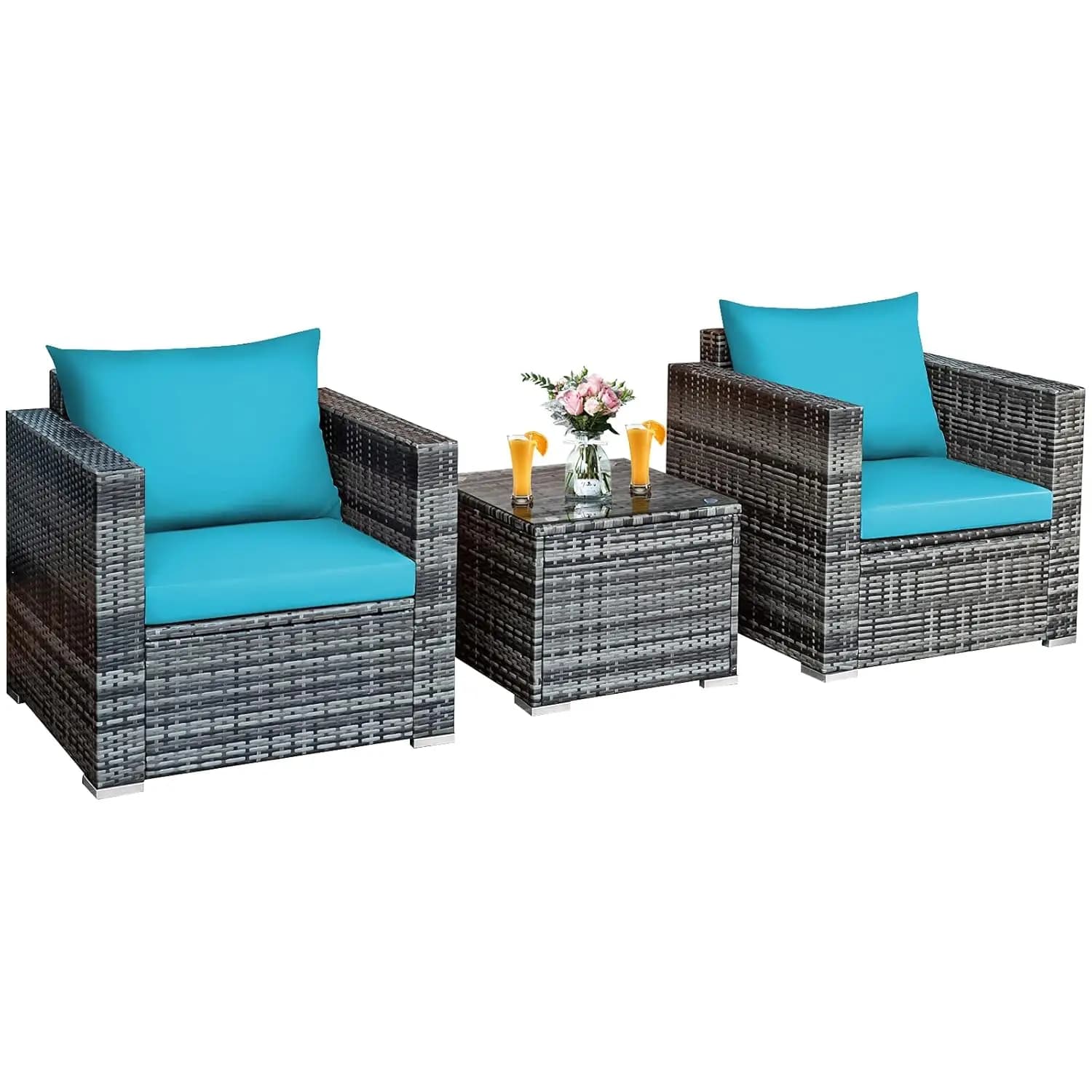 Garden Furniture Set in 3 Pieces, Synthetic Screw Sofa with Bearings and Table, Custom Conversation Set