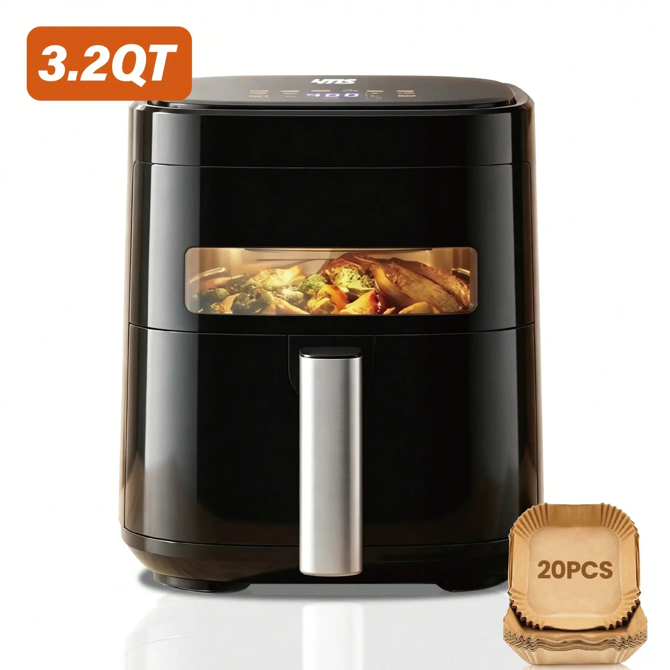 3.2QT Touchscreen Air Fryer With Visible Window, Black, 8-In-1 Preset Functions, Oil-Free Healthy Cooking, Fast & Easy To Clean, 1200W Compact Small Air Fryer For Singles, Perfect For Apartment Dorm Countertop Use, Air Fryers, Kitchen Accessories