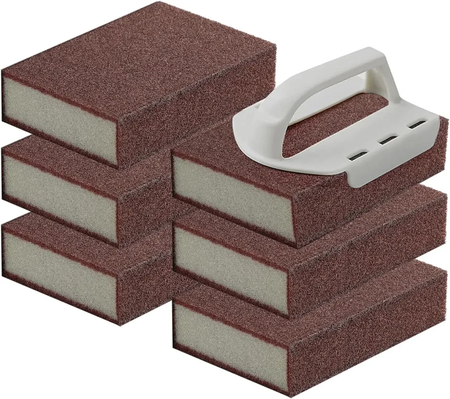 6pcs Carborundum Sponge Set with Handle for Kitchen & Bathroom Cleaning, Rust Removal and Grime Eraser