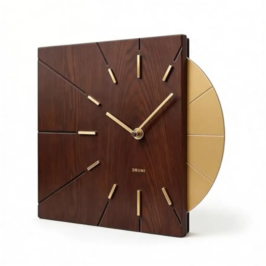 Orologio da Parete Moderno Stile Mid-Century - Orologio Quadrato con Accenti Decorativi Dorati - Orologio Unico e Originale, Funzionamento a Batteria - MCM