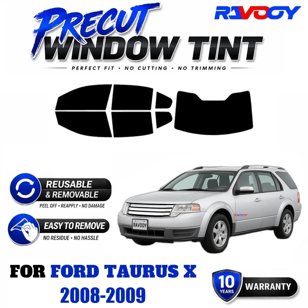 RAVOOY Precut Window Tint, Reusable Removable EPU Film, Custom Fit for Ford Taurus X 2008-2009, UV Heat Protection