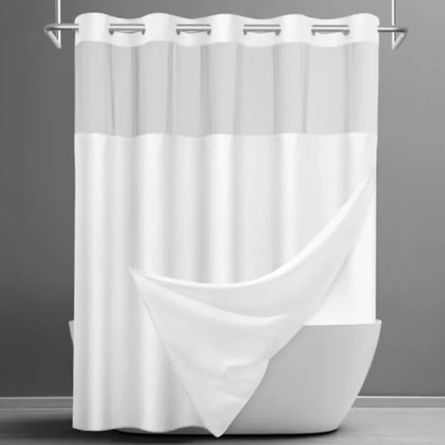 Tenda Doccia Senza Ganci con Set di Rivestimenti a Scatto, Tenda Doccia Waffle per Bagno Stile Hotel, Rivestimento Interno in Tessuto Impermeabile 71 Pollici