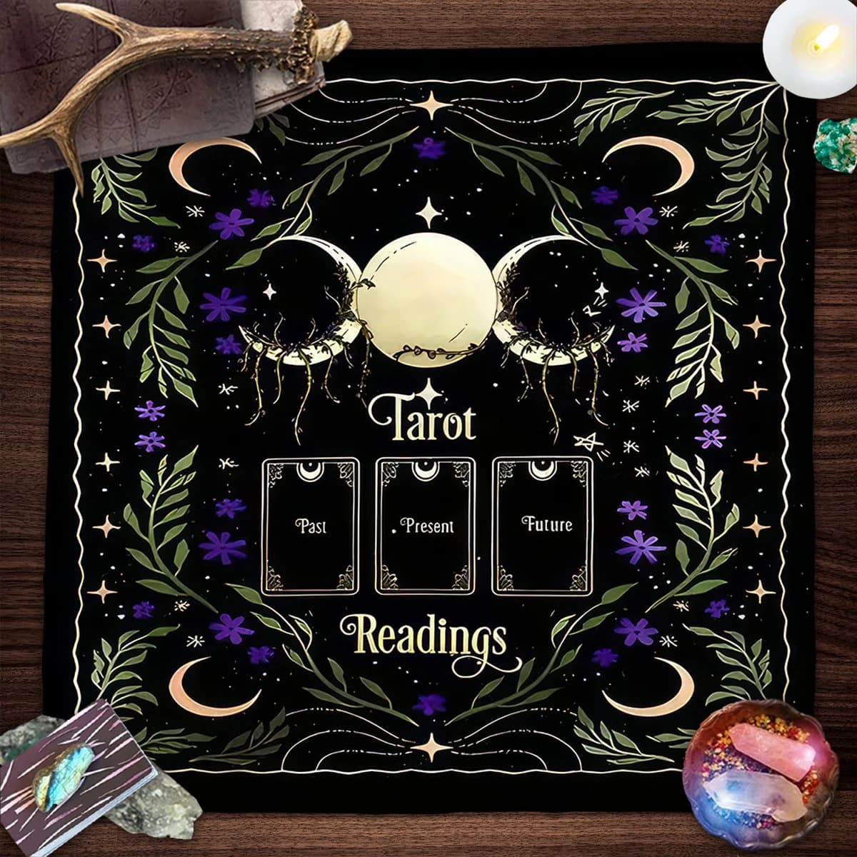 Tovaglia tripla luna Divinazione Altare Panno Decor Tarocchi Tovaglia per carte Pendolo pagano Stregoneria Astrologia Tappetino per carte Oracle