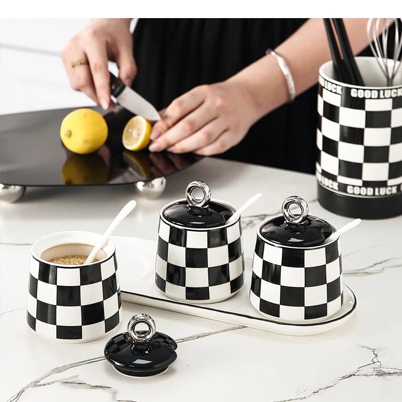 Set di Barattoli per Spezie in Ceramica di Lusso, Contenitori Nordici per Sale e Pepe, Decorazione per Cucina e Casa