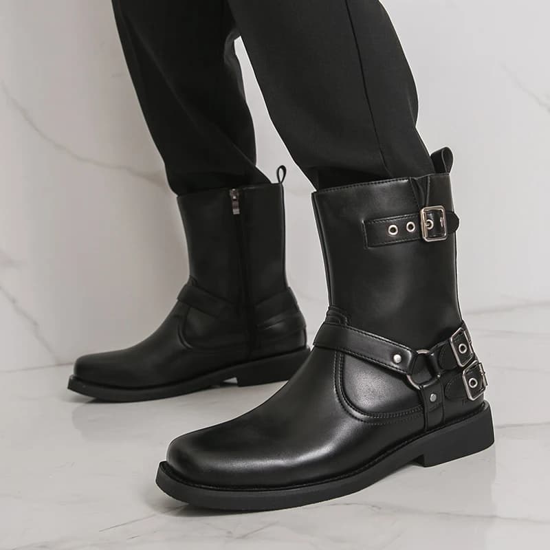Men High Top Boots Fashionable Comfortable Belt Buckle Decoration Sizes 38-46