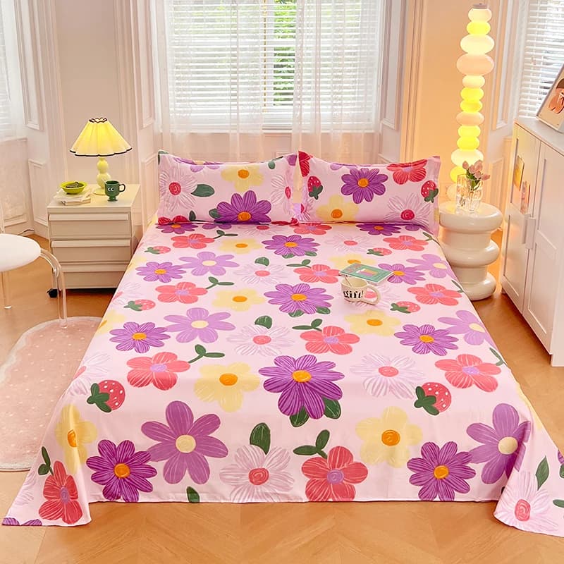 Lenzuola Stampate con Motivi Cartoon e Floreali per Letto Matrimoniale, Singolo/Queen/King, Lenzuola Superiori Stampate Reattive per Letti, Sabanas Cama