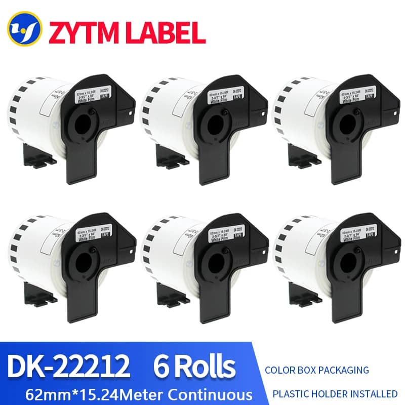 5 rotoli di etichette generiche DK-22212 62 mm * 15,24 M continue compatibili per stampante Brother QL-570/700 Tutti includono supporto in plastica