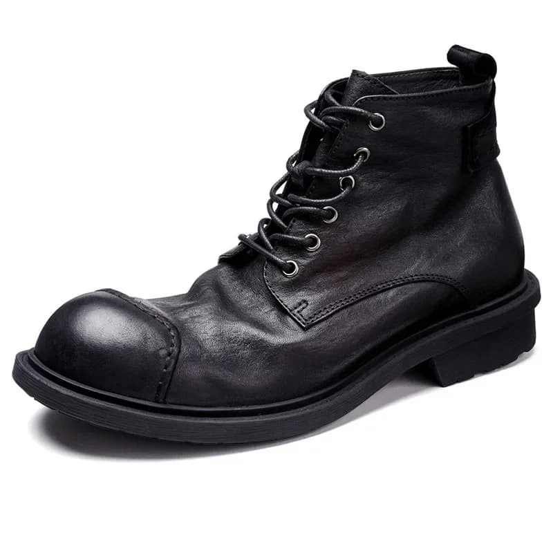 Stivali da uomo d'affari vintage Scarpe da lavoro primaverili in vera pelle di mucca di lusso 2026 Stivaletti con punta tonda in pelle pieno fiore nuovo stile