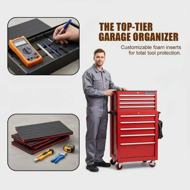 Set di 3 Inserti in Schiuma Spessa per Cassetta degli Attrezzi, Rivestimento Antiscivolo Personalizzabile per Organizzazione Utensili in Garage, Cassetti e Armadi