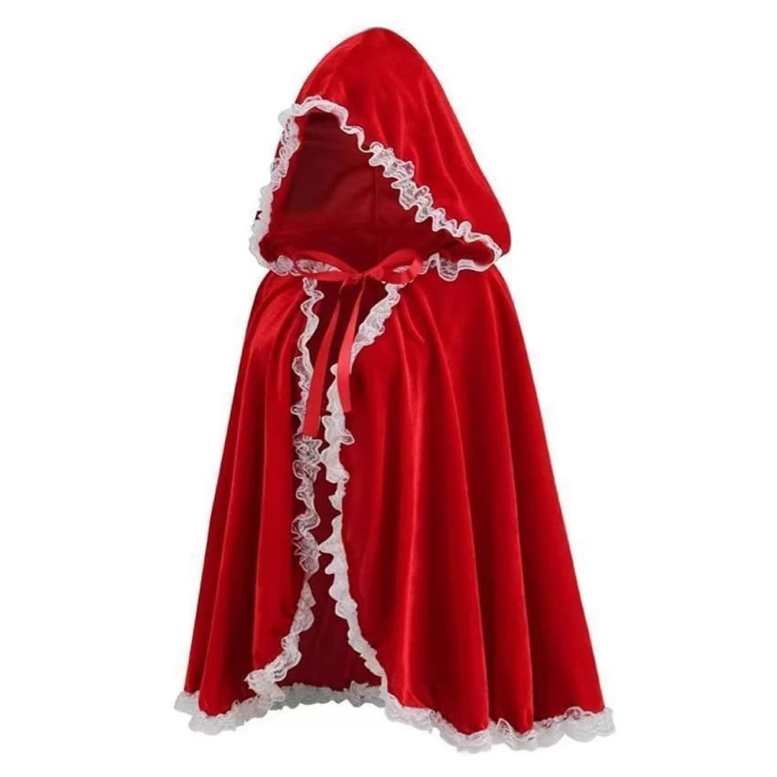 Mantello di velluto Cappuccetto Rosso Mantello di pizzo Costume Cosplay Mantello della sposa Adatto per mantello cosplay di Halloween e Natale