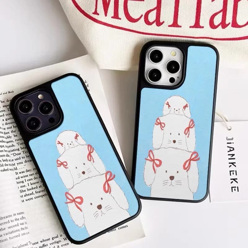 Ins Coreano Carino e Fresco Blu Tre Cani Sfondo Cassa Del Telefono per IPhone 16E 15 14 13 12 11 Pro Max Copertura Posteriore Capa