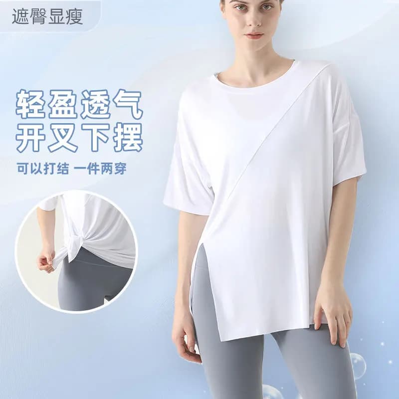 T-shirt da corsa traspirante ad asciugatura rapida da donna, estiva a maniche corte, girocollo, top da yoga, abbigliamento sportivo ampio per fitness e allenamento in palestra