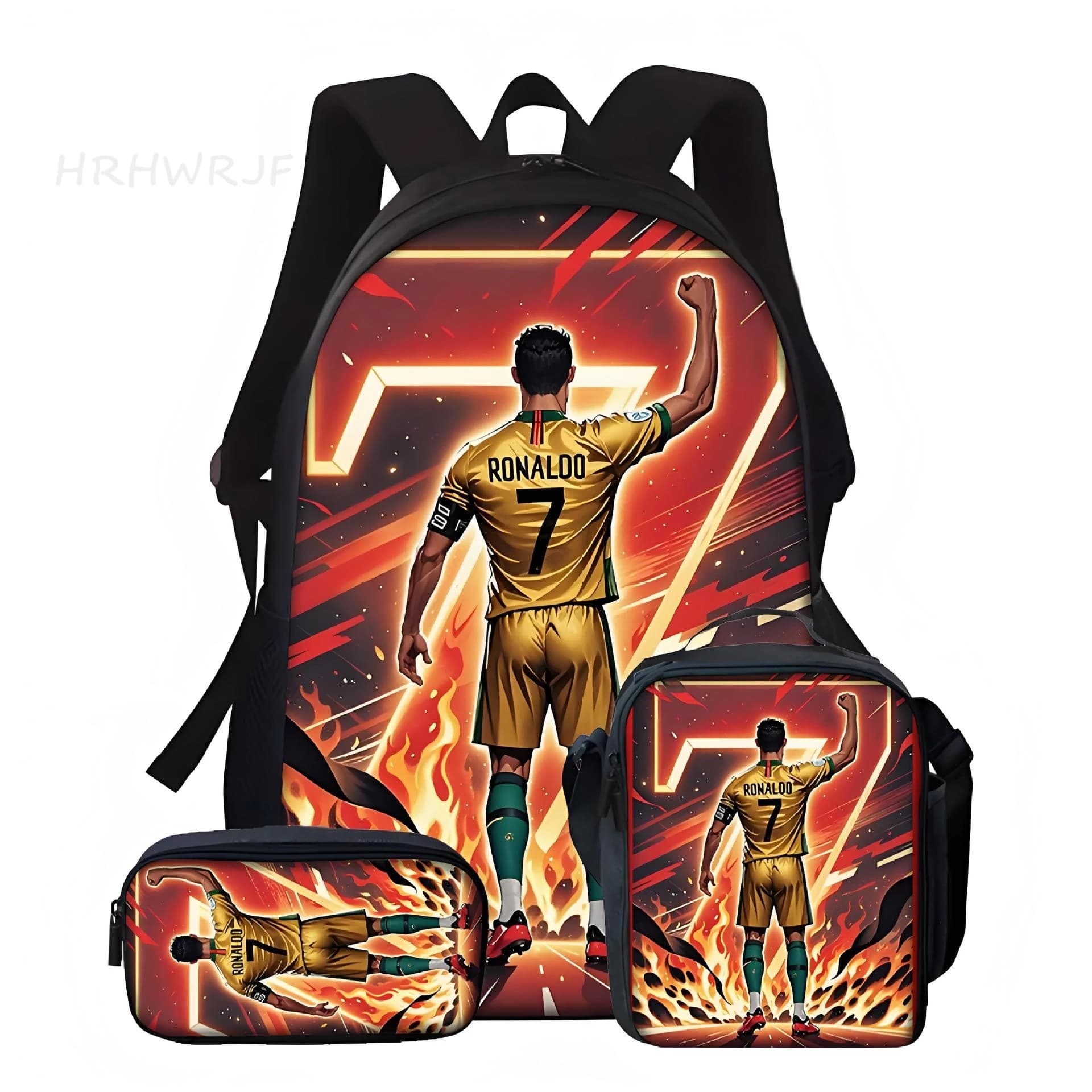 3 zaini CR7 Printe con borse per il pranzo, astuccio portamatite, borse da scuola leggere per ragazzi e ragazze, Mochilas per la scuola primaria