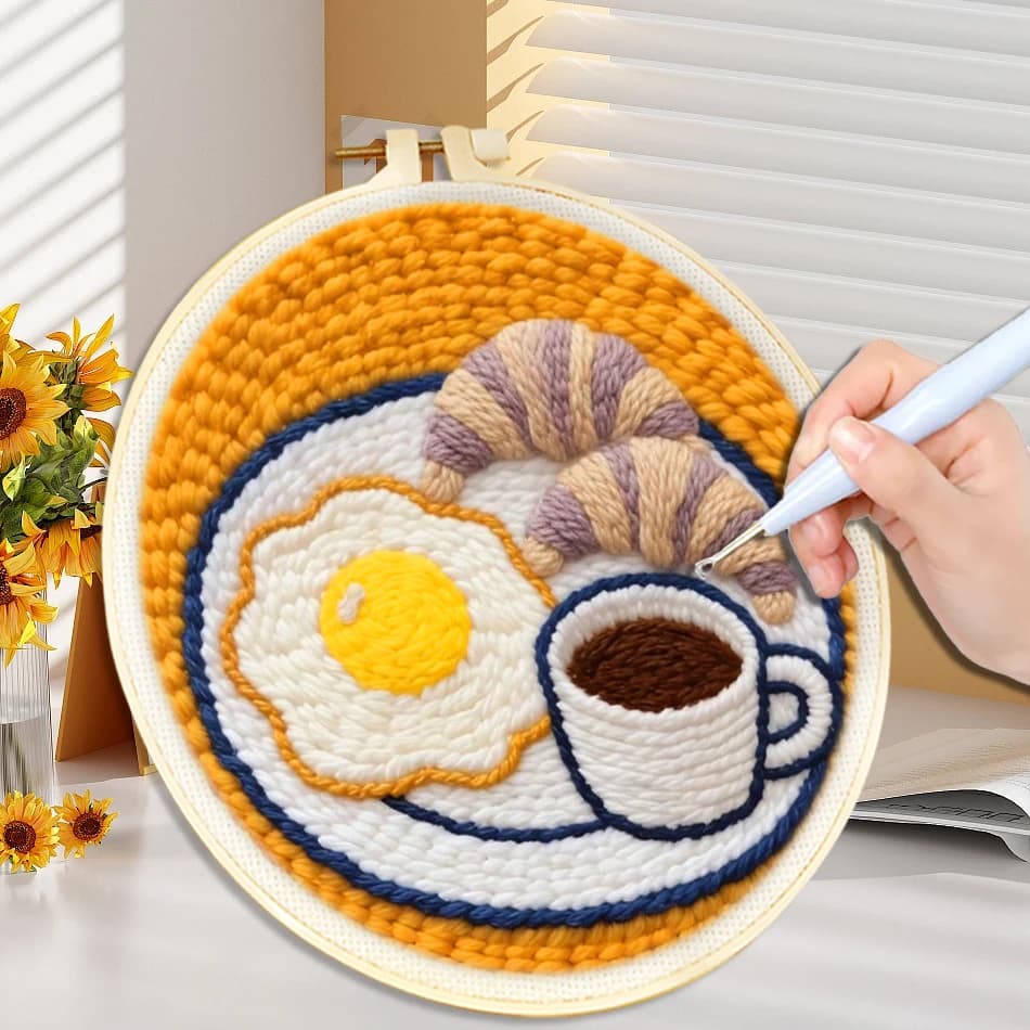 punch needle embroidery kit for adults Cute Breakfast Kitchen Picture Cross stitch kits Embroidery frame crafts set Diy Gift