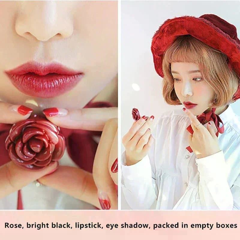 Empty Shade Case with Keychain Rose Flower Shape Lipstick Box Cosmetic Packaging Box Rechargeable Lip Mask Case for Makeup
