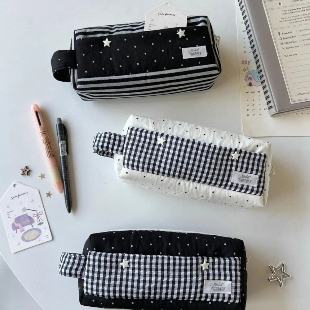Astuccio per matite Borsa portaoggetti per cancelleria a pois Organizzatore scolastico Astuccio portatile in tela per studenti in classe
