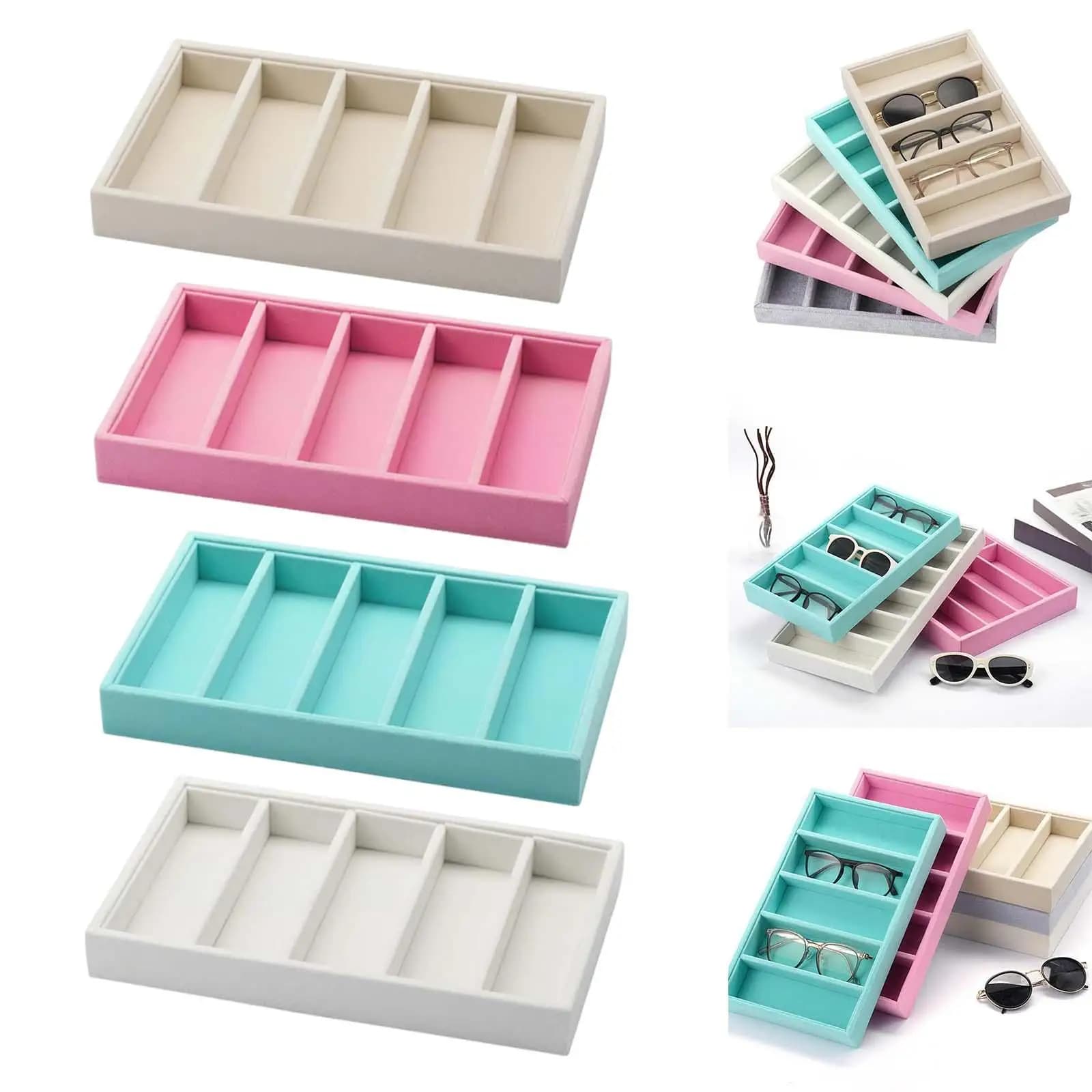 Sunglasses Show Tray 5 Grids Stackable Modern Lightweight Versatile Portable Container for Bedroom Travel Living Room Dresser