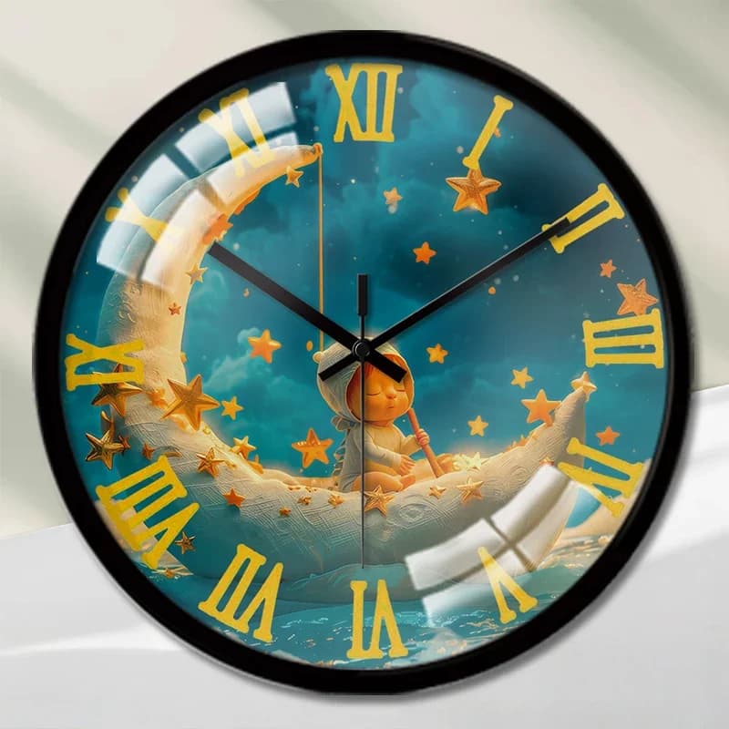 Orologio da parete rotondo silenzioso con disegno di nave spaziale, adatto per soggiorno, scuola, studio, camera da letto, regali per bambini