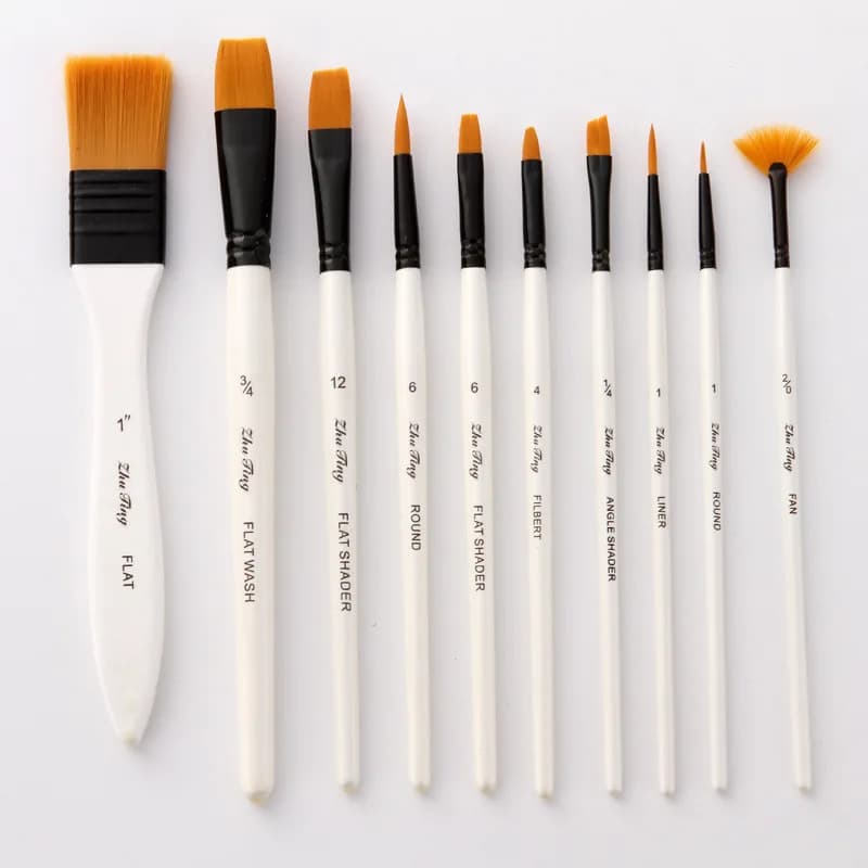10Pcs Wooden Handle Paint Brushes Set, Nylon Pointed Tip Brushes for Watercolor Oil Acrylic DIY Art Painting Supplies