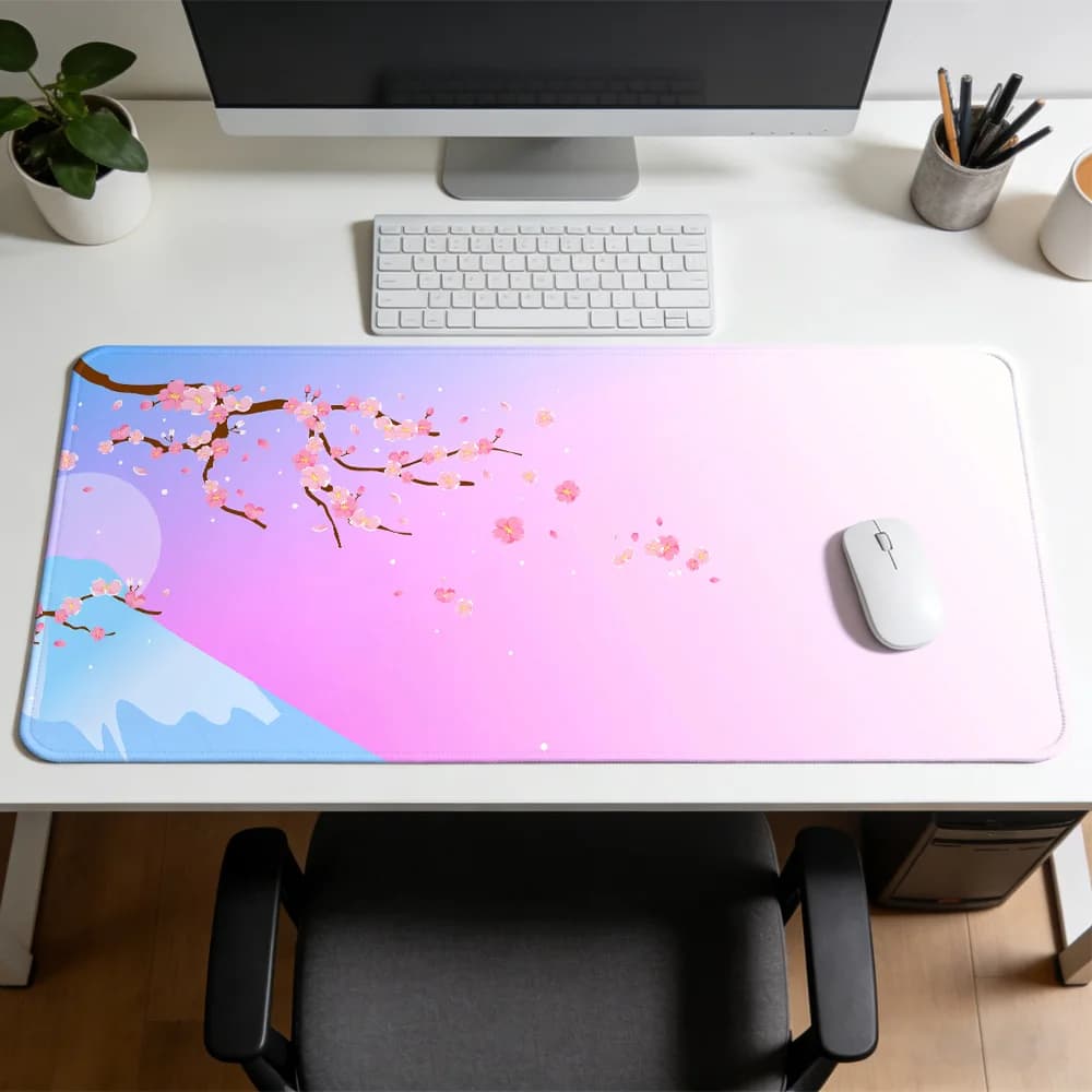 Tappetino per mouse Cherry Blossom Moon Night, tappetino per mouse da gioco in gomma antiscivolo, tastiera meccanica, tappetino per computer, accessori da gioco per ufficio