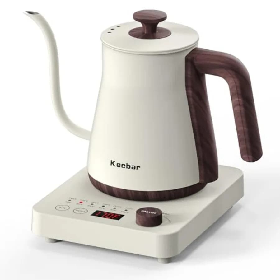 1000W Electric Kettle with Hollow Beccup, 6 Temperature Presets, 0.8L, Opaque White, Stainless Steel Interior 304, Beccuccio Ultra-Fine, Automatic Shutdown